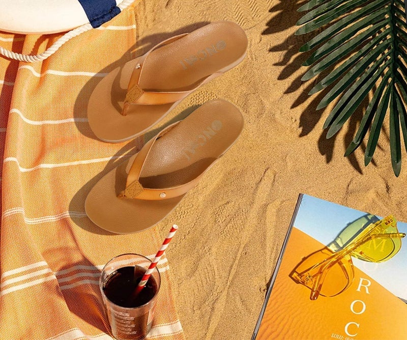 ONCAI Womens Flip Flops For Women Comfortable Strap Yoga Mat Non-Slip Women's Thong Sandal Casual Summer Beach Slippers With Arch Support Khaki Size 9 - Image 3